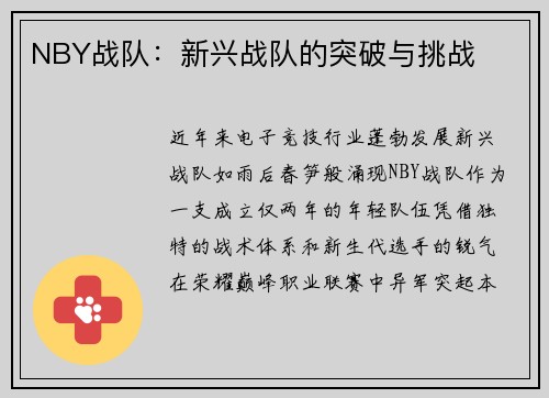 NBY战队：新兴战队的突破与挑战
